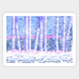 ABSTRACTED SNOW AND BIRCH TREES Sticker